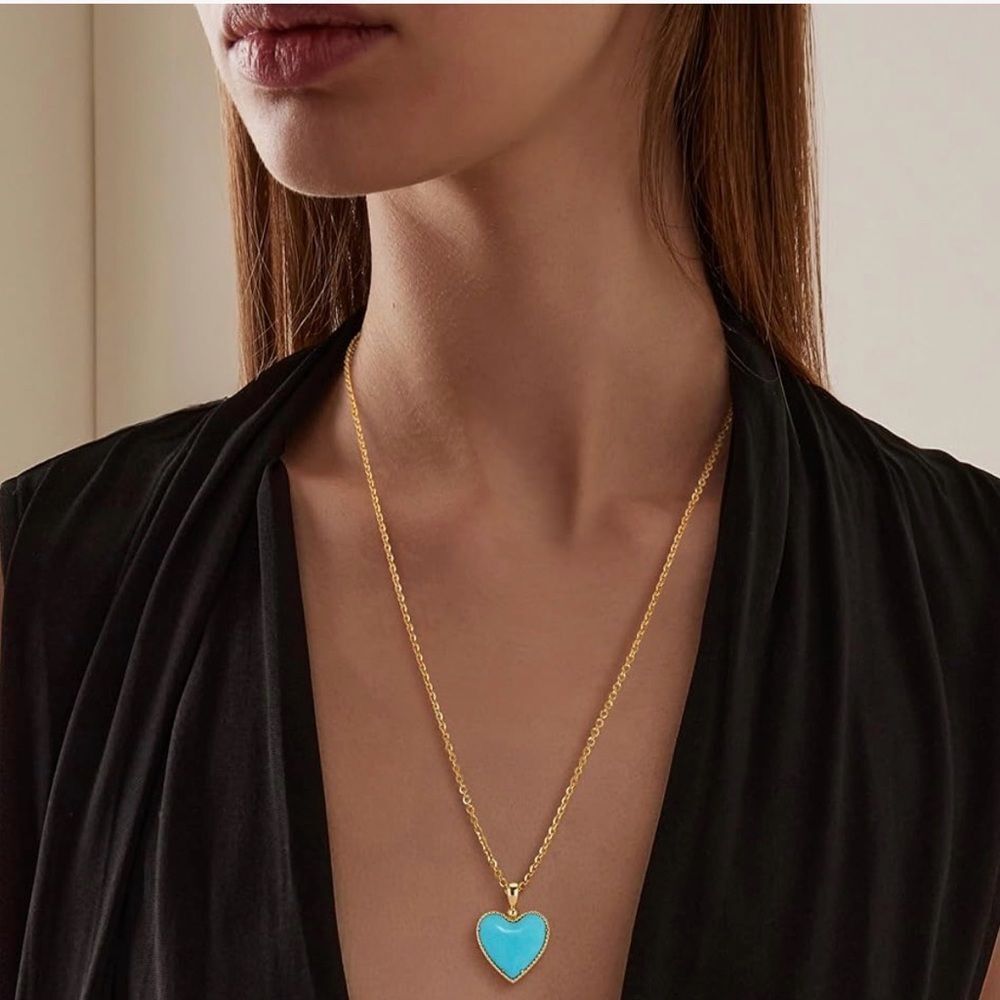 NEW 14K Gold Plated Two Sides Heart Charm Necklace